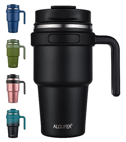 20 oz Insulated Travel Coffee Mug Tumbler with Handle and Straw | Leakproof Stainless Steel Coffee Cup with Lid, Double Wall Vacuum Ice Thermal Cup, Black - color: Black, size: 20 Ounces