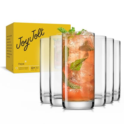JoyJolt Faye 13oz Highball Glasses, 6pc Tall Glass Sets. Lead-Free Crystal Drinking Glasses. Water Glasses, Mojito Glass Cups, Tom Collins Bar Glassware, and Mixed Drink Cocktail Glass Set - style: Tall glasses