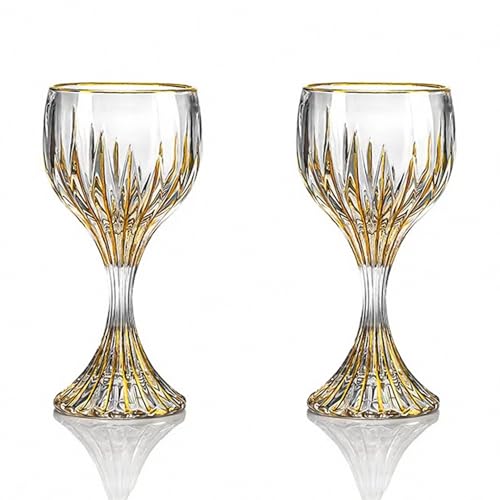 MAGCOLOR Hand Painted Gold Wine Glass Crystal Cup Set of 2,Wine Glass Tumbler-7.3 inch tall-Classic Durable Red/White Wine Glasses For Party.