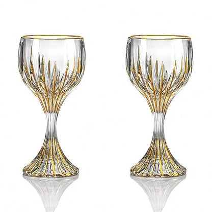MAGCOLOR Hand Painted Gold Wine Glass Crystal Cup Set of 2,Wine Glass Tumbler-7.3 inch tall-Classic Durable Red/White Wine Glasses For Party.