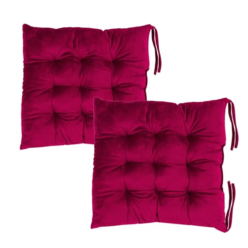 2 Pack Square Seat Cushion Chair Pads for Kitchen Dining Chairs, Soft Comfort Velvet Chair Mat Pillow Cushions with Ties for Office Desk Living Room Tatami 15.5", Burgundy - color: Burgundy Red, size: 2Pack