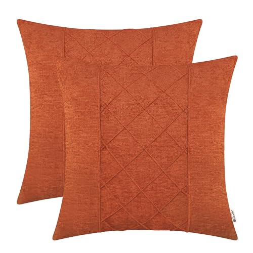 BRAWARM Chenille Throw Pillow Covers 16x16 Inches, Burnt Orange, 2 Pack | Decorative Pleated Pillow Covers, Soft Cushion Cases for Sofa Bed Living Room Home Farmhouse (No Insert) - color: Burnt Orange-pleated, size: 16" x 16" (Pack of 2)