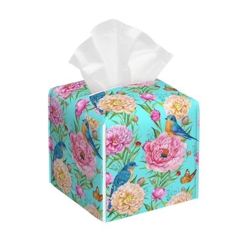 Tissue Box Cover,Watercolor Flowers and Blue Birds Leather Tissue Box Holder Square Facial Paper Case Organizer Dispenser for Bathroom Vanity Countertop Tabletop Car Office - color: Color8