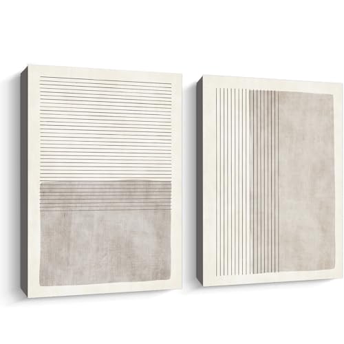 Gray Beige Abstract Wall Art Black Minimalist Line Art Gray Modern Artwork Abstract Painting Minimalist Beige Poster Modern Line Art Prints Neutral Minimalist Wall Art 16x24inx2 with Framed - color: Gray Beige Abstract Wall Art Framed
