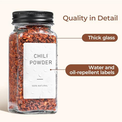 ComSaf 15Pcs 4oz Glass Spice Jars with Shaker Lids, 93 Labels, a Handy Funnel, a Pepper Grinder, Empty Spice Containers and Square Spice Bottles for Kitchen and Seasoning - color: 4oz*15 Metal Lids