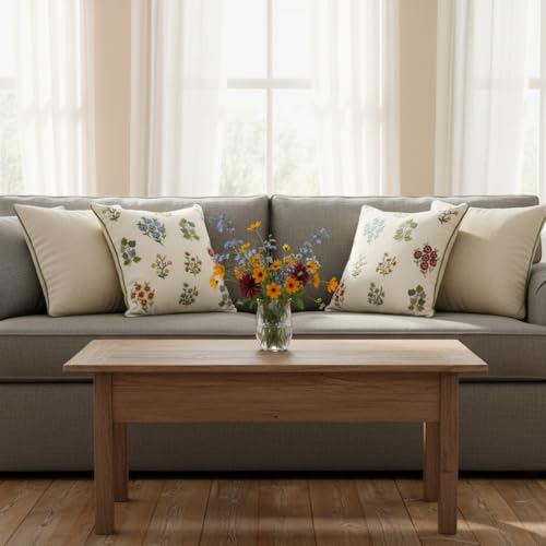 Embroidered Throw Pillow Covers 18x18 inch Pack of 2 Multiflower | Durable Fabric,Square Pillow Cover,Boho Decorative,Hidden Zipper,Aesthetic Design,Ideal Gift,Machine Washable - color: Multiflower