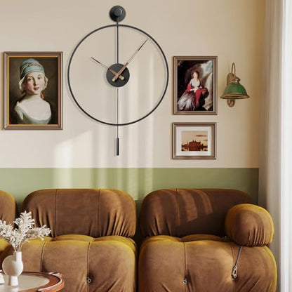 34.6×24 Inch Large Modern Decorative Giant Pendulum Wall Clocks,Big Classical Metal Dial Wall Clock with Walnut Pointers for Living Room,Office,Entryway,Dining Room Decor - size: 34.6×24 inch