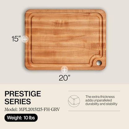 John Boos Prestige Series Rectangular Wooden Maple Cutting Board 20”x15” – 1.25” Thick, 10-lb Reversible Butcher Block with Juice Groove, Edge-Grain & Finger Grip Hole – Made in the USA - size: 20"L x 15"W