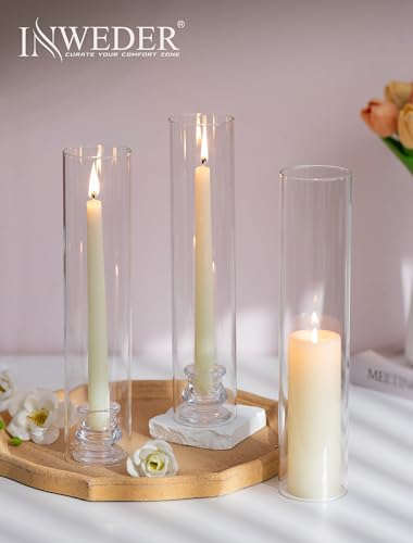 Hurricane Glass Candle Holders: 12" Tall Cylinder Cover Set of 10 | for 0.87" Taper, Windproof Chimney Cover, Clear Candlestick Holder for Wedding Table Centerpiece, Party, Birthday, Christmas - size: 12" H - 10 Pcs