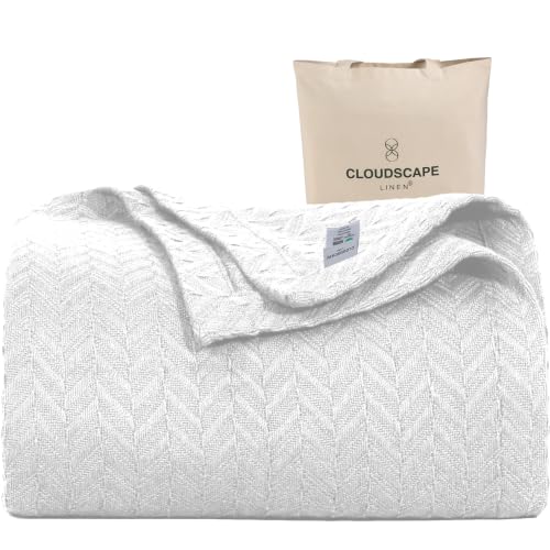 CSL Cotton Blanket King Size,Soft Herringbone Summer Blankets,108x92, White | King Size Cotton Blankets, Fits up to Cal King Bed, Soft & Breathable for All Season, Gift Ready with Reusable Tote Bag - color: 01: White, size: King / Calking (92" x 108")