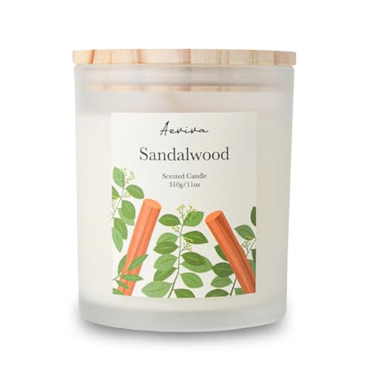 Sandalwood Scented Candle, 11oz 60 Hour Burn, Natural Soy Wax with Thick Cotton Wick, Highly Scented Aromatherapy Candle for Stress Relief & Meditation, Gifts for Women & Men