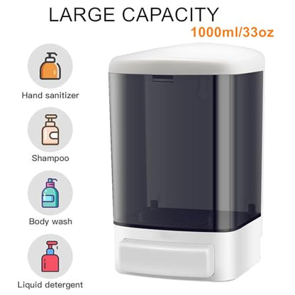 8-Pack Soap Dispenser Wall Mount 1000ml (33.8oz)–Commercial Heavy-Duty Plastic Liquid Dispenser for Soap,Shampoo,Hand Sanitizer–Manual Pump for Bathroom, Kitchen,Restaurant,Hotel (8 x 1000ml) - size: 8 x 1000ml
