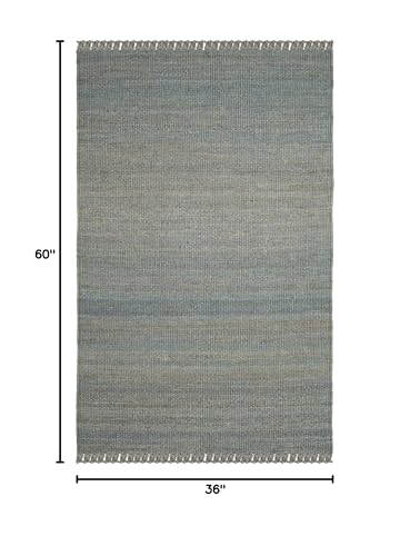 SAFAVIEH Natural Fiber Collection Accent Rug - 3' x 5', Blue, Handmade Boho Fringe Woven Jute, Ideal for High Traffic Areas in Entryway, Living Room, Bedroom (NF368E) - color: Blue, size: 3' x 5' (Rectangular)