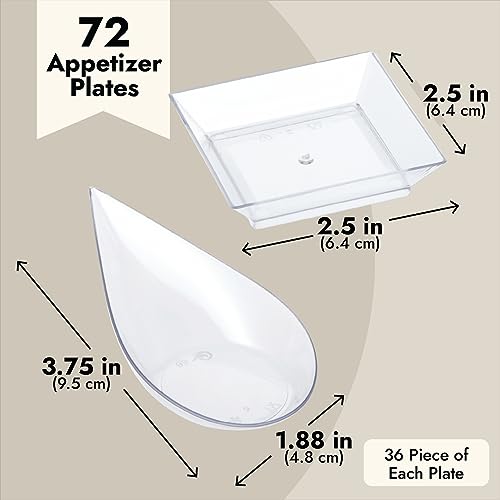 Juvale Appetizer Plates & Teardrop Spoons Set - With Plastic Appetizer Spoons - Durable Disposable Construction - Disposable Dishes & Party Supplies - 72-Piece 2.5" Plates & 3.75" Utensils, Black
