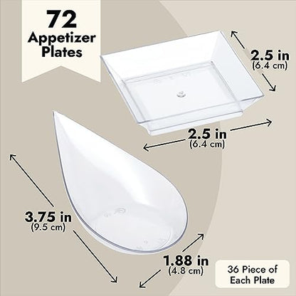 Juvale Appetizer Plates & Teardrop Spoons Set - With Plastic Appetizer Spoons - Durable Disposable Construction - Disposable Dishes & Party Supplies - 72-Piece 2.5" Plates & 3.75" Utensils, Black