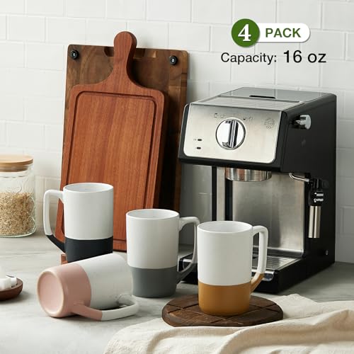 Large Ceramic Coffee Mug Set of 4, 16 oz Tea Cups with Handle, Porcelain Mug for Latte, Hot Tea, Cappuccino, Milk, Cocoa, Microwave & Dishwasher Safe Cups for Men Women Mug Lovers, Housewarming Gift
