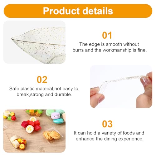 200 Pcs Mini Appetizer Plates Dessert Cups Set, Plastic Party Trays | Disposable Tasting Serveware for Weddings Events Birthday, Gold,6 Shapes with 50 Spoons 50 Forks 100 Plates,Lightweight