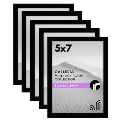 Americanflat 5x7 Picture Frame 5-Pack - Slim Molding - Black | Polished plexiglass front, wall or tabletop display with included easel, triangle hangers included, secure turn-tab backing - color: Black, size: 5x7