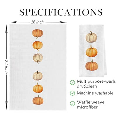 Fall Pumpkin Dish Towels Set - Fall Pumpkin Gifts Waffle Weave Kitchen Towels, Fall Pumpkin Gifts Hand Tea Towels, Fall Bathroom Kitchen Decor (16×24 Inches Set of 2) - color: Fall-1