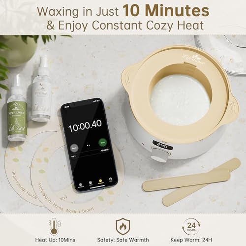Lifestance L3 Waxing Kit for Women & Men - White - Digital Wax Pot | 400g Wax Beads, Silicone Wax Liner & Oil Spray Hair Removal Kit, Professional for Home Brazilian Bikini Face Leg Body - color: Enhanced LCD (White) Kit