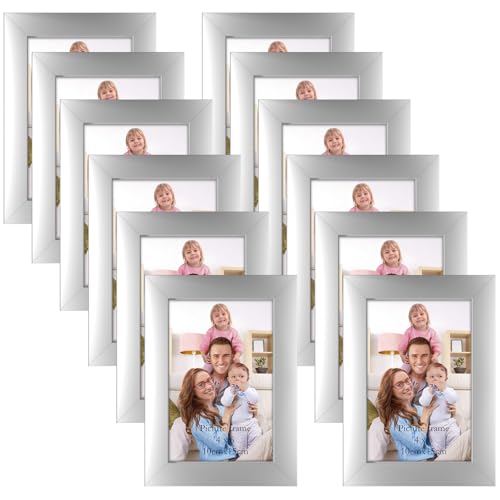 Giftgarden 4x6 Picture Frame Silver Set of 12, Multi Modern 4 by 6 Photo Frames Bulk for Wall or Tabletop Display - color: Silver, size: 4x6