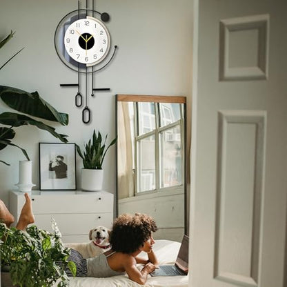Metal Pendulum Wall Clock – Silent Non‑Ticking Design 16.5"x34.7" | Modern Decorative Large Clock for Living Room, Office, Bedroom or Kitchen, Elegant Home Decor Gift - size: 16.5*34.7in