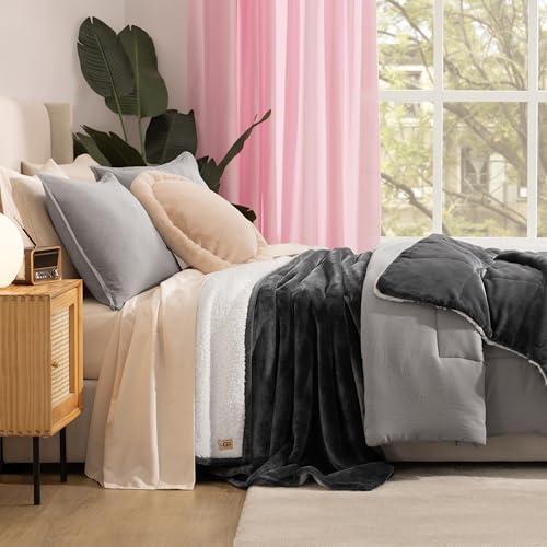 UGG Nita Queen Blanket, Reversible Plush Fleece, 90" x 90", Gray | Fits Queen & Full Size Beds, UGG Fluff Plush Face, Smooth UGG Fluff Reverse, OEKO-TEX Compliant, Warm & Cozy, Oversized - color: Grey, size: Full/Queen