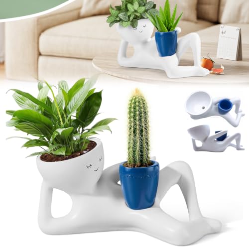 Funny Plant Pots, Unique Face Planter, Funny Succulent Plant Pot with Drainage Hole, Cute Resin Indoor Planter for Small Plants, Quirky Desk Decor & Novelty Gift for Plant Lovers (Blue, 1) - color: Blue