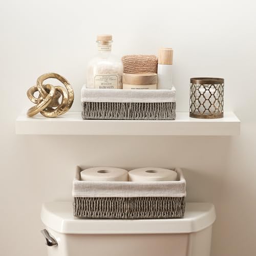 Beautiful Toilet Paper Storage Basket Set of 2 – Decorative Wicker Bathroom Organizer for Toilet Tank Trays - Quality Holder Bin for Shelves Fits Perfectly with Any Bathroom Decor - color: Grey