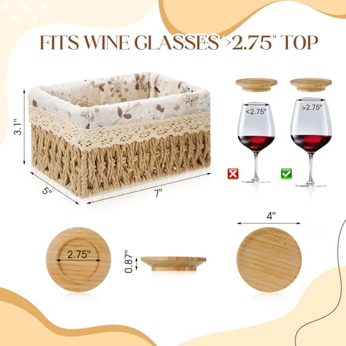 Zhehao 9 Pcs 4'' Wine Glass Charcuterie Toppers with Wicker Basket, Mini Charcuterie Board Wine Appetizer Plates for Mother Women Housewarming Gift Set for Kitchen, Coffee Bar, Restaurants