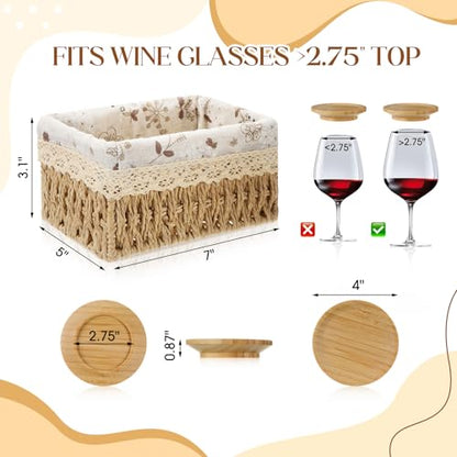 Zhehao 9 Pcs 4'' Wine Glass Charcuterie Toppers with Wicker Basket, Mini Charcuterie Board Wine Appetizer Plates for Mother Women Housewarming Gift Set for Kitchen, Coffee Bar, Restaurants