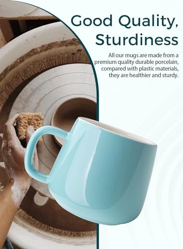 Teocera Ceramic Coffee Mug Set of 4-12 oz Coffee Mugs with Large Handles for Hot or Cold Drinks Like Latte, Cocoa, Tea or Juice - Smooth Ceramic, Dishwasher Safe, Turquoise - color: Turquoise