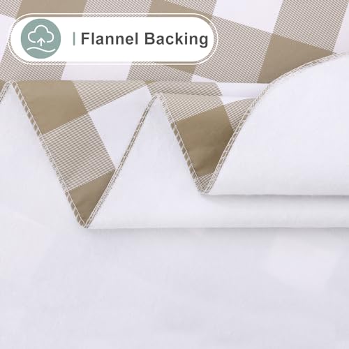 Round Waterproof Vinyl Table Cloth, Buffalo Flannel Backed Tablecloth, Wipeable Plastic Table Cover for Dinner, Kitchen, Picnic (60", Khaki and White) - color: Khaki and White, size: 60" (Round)