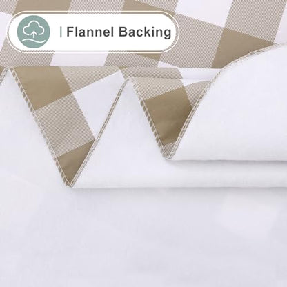 Round Waterproof Vinyl Table Cloth, Buffalo Flannel Backed Tablecloth, Wipeable Plastic Table Cover for Dinner, Kitchen, Picnic (60", Khaki and White) - color: Khaki and White, size: 60" (Round)