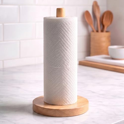 Wooden Paper Towel Holder for Countertop, Solid Beech Wood Stand with Wider Non-Slip Base, Fits Standard and Jumbo Rolls, Easy Assembly, Farmhouse Kitchen Paper Towel Dispenser - size: Large, style: Classic Beech