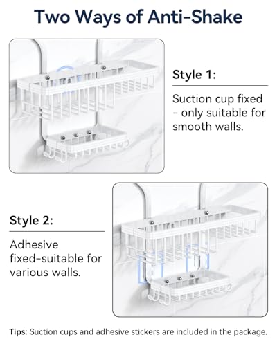 Never Rust Shower Caddy Hanging, Aluminum Shower Racks for Inside Shower, 3-Tier Shower Organizer Hanging Over Shower Head with Hooks and Soap Holder, White - color: White