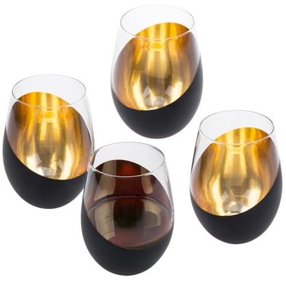 MyGift Black Wine Glasses Set of 4, Black and Gold Cups 18 oz with Metallic Angled Design, Wedding Party Home Bar Birthday Housewarming Gift - color: Black (Set of 4)