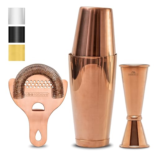 A Bar Above 4 Piece Cocktail Shaker Set, Bartender Kit, Antique Copper | Includes Strainer and Jigger, Stainless Steel Barware, For Craft Mixed Drinks, Home Bar Essentials, Party Ready Kit, Top Find - color: Antique Copper, size: 4-Piece Bar Set