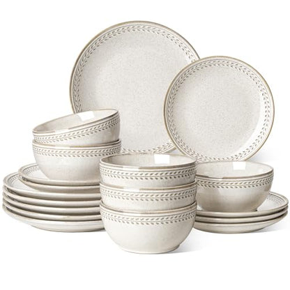 LE TAUCI Dinnerware Sets for 6, 18 Piece Plates and Bowls Sets, Ceramic Kitchen Dish Set, Chip Resistant, Microwave & Dishwasher Safe, Reactive Glaze Beige (8"&10" Plate, 27oz Bowl) - size: 6 Set(18pcs)