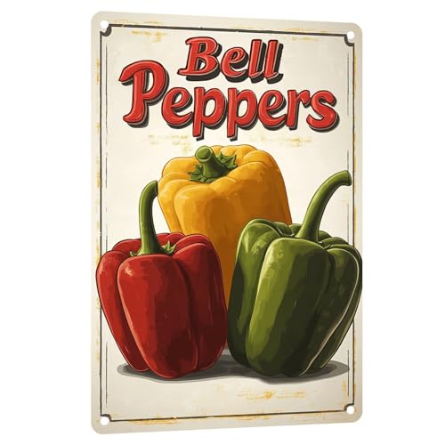 Vegetables Metal Tin Sign Bell Peppers Decor Wall Art for Kitchen Farmhouse Dining Room Home Wall Decoration 8x12 Inch - color: Bell Peppers Metal Tin Sign, size: 8x12inch(20x30cm)