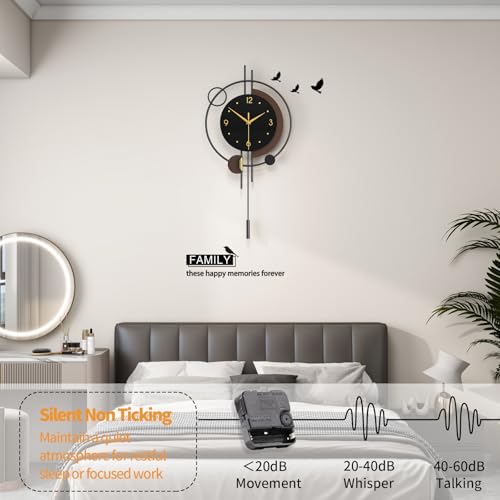 FLEBLE Modern Analog Wall Clock Decorative Clock Pendulum Battery Operated | Silent Non Ticking Large Clock for Living Room,Kitchen,Home,Bathroom,Bedroom,Classroom Wall Decor, 12.6*25inch - size: 12.6*25inch
