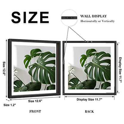 Egofine 12x12 Floating Frames Set of 2, Double Plexiglass Picture Frame, Made of Solid Wood Display Any Size Photo up to 12x12, Wall Mount or Tabletop Standing, Faded Black - color: Faded Black, size: 12x12