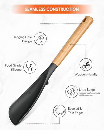 Multifunction Spoon for Nonstick Cookwares, Great for Cooking and Serving, Sturdy BPA-Free Matte Silicone, Wood Handle Spoonula for Mixing, Scoop, and Scrape, Grey(2 pack,11.4" & 13.4") - color: Gray