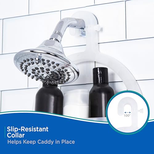 Kenney KN614000 Over the Shower Head 20" L x 10" W x 5" D Rust-Proof Plastic Small 2-Shelf Hanging Caddy with Suction Cups and Razor Holders for Bathroom Shower, Frosted