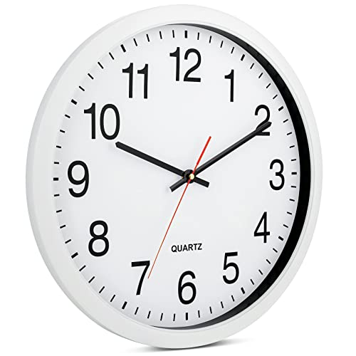 Bernhard Products White Wall Clocks, 2 Pack Silent Non Ticking - 16 Inch Extra Large Quality Quartz Battery Operated Round Easy to Read Home/Office/Business/Kitchen/Classroom/School Clock, Black Hands - color: White, size: 16 Inch - 2 Clocks