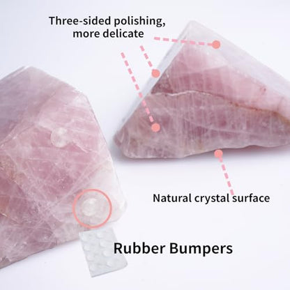 Natural Rose Quartz Bookends with Rubber Feet 4-5Lbs Heavy Duty Non-Slip Crystal Bookends 1 Pair | Raw & Polished Stone | Healing Office Decor Gift - size: 4-5 LBS