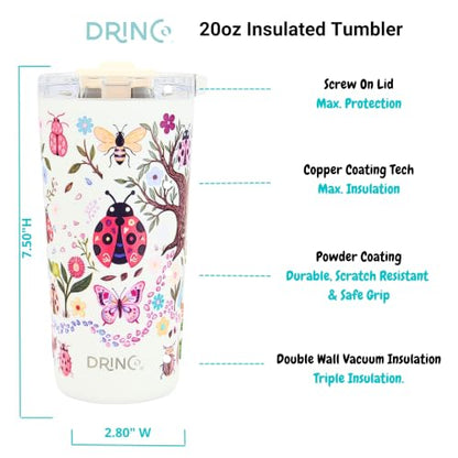 Drinco - 20 oz Stainless Steel Tumbler | Double Walled Vacuum Insulated Mug With Lid, 2 Straws, For Hot & Cold Drinks (20oz Bugs World) - color: 20oz Bugs World