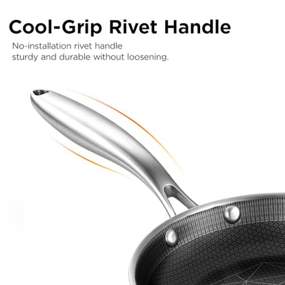 COOKER KING 12-Inch Stainless Steel Pan, Hybrid Nonstick Frying Pan | 3-Ply Clad Cookware, Healthy & Non-Toxic, Dishwasher & Oven Safe, Stay-Cool Handle, Induction Compatible – Metal Utensil Safe - size: 12 Inch