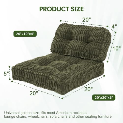 idee-home Recliner Cushions with Lumbar Support Pillow Set for Elderly | 20x20x5 Inch Recliner Seat Cushion Tufted, Large Square Seat Cushion Non-Slip Reduce Hip & Lumbar Pain - color: Green Seat&lumbar