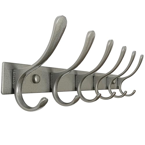 SKOLOO Coat Rack Wall Mounted - 6 Hooks, Heavy Duty, Stainless Steel, Metal Wall Hangers, Sturdy Coat Hooks for Hanging Coats, Jacket, Clothes, Hat, Matte Grey - color: Matte Grey, size: 6 Hook(1 Pack)